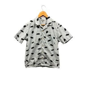 Ted Baker London Button Up Shirt‎ Men's Size M Gray Black Print Short Sleeve